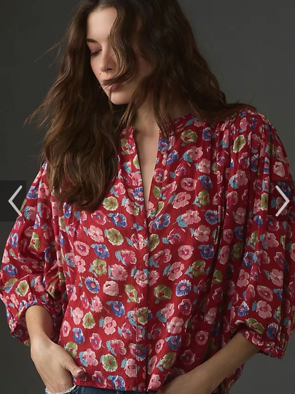 Womens the Sydney Pilcro Red Floral Button-Front Top - Lightweight Shirt - Picture 3 of 8